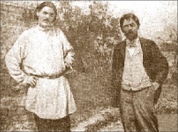 А. Чехов в своём саду в Ялте с М. Горьким
