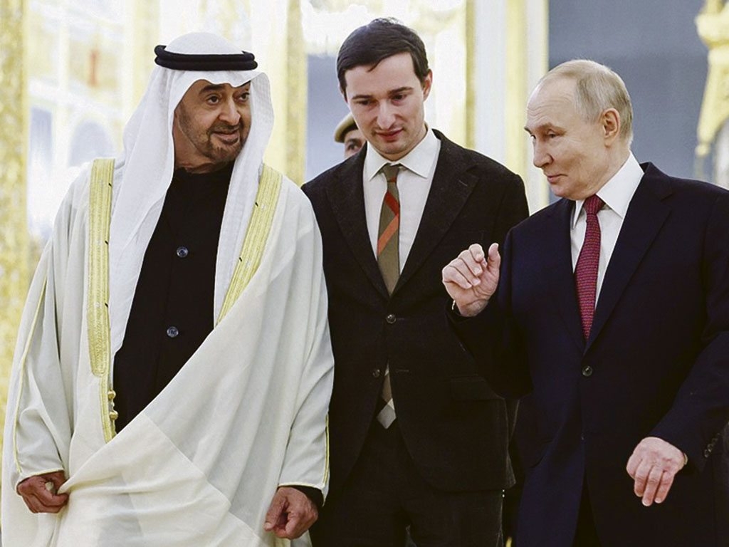 Президент России Владимир Путин и президент ОАЭ Мухаммад ибн Заид аль-Нахайян во время встречи в Кремле, 29 января 2026 года