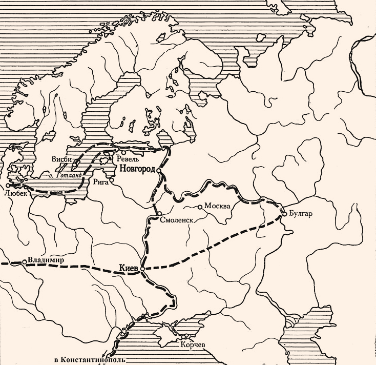Карта торговых путей Киева и Новгорода в Х–ХІІІ вв.