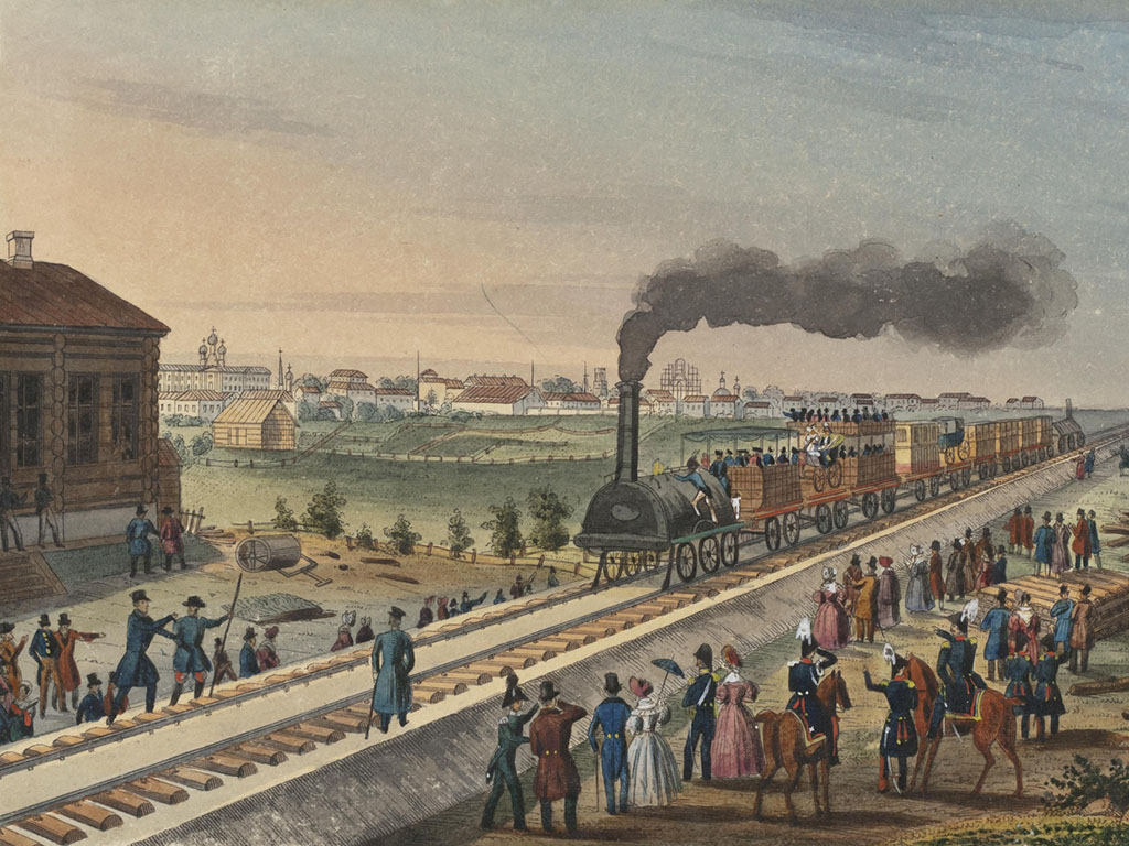 Царскосельская железная дорога. Раскрашенная литография. 1837