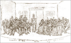 Наши театры в пору кризиса всё больше напоминают гоголевских персонажей в последней сцене комедии «Ревизор». Рисунок Н.В. Гоголя, 1840-е гг.